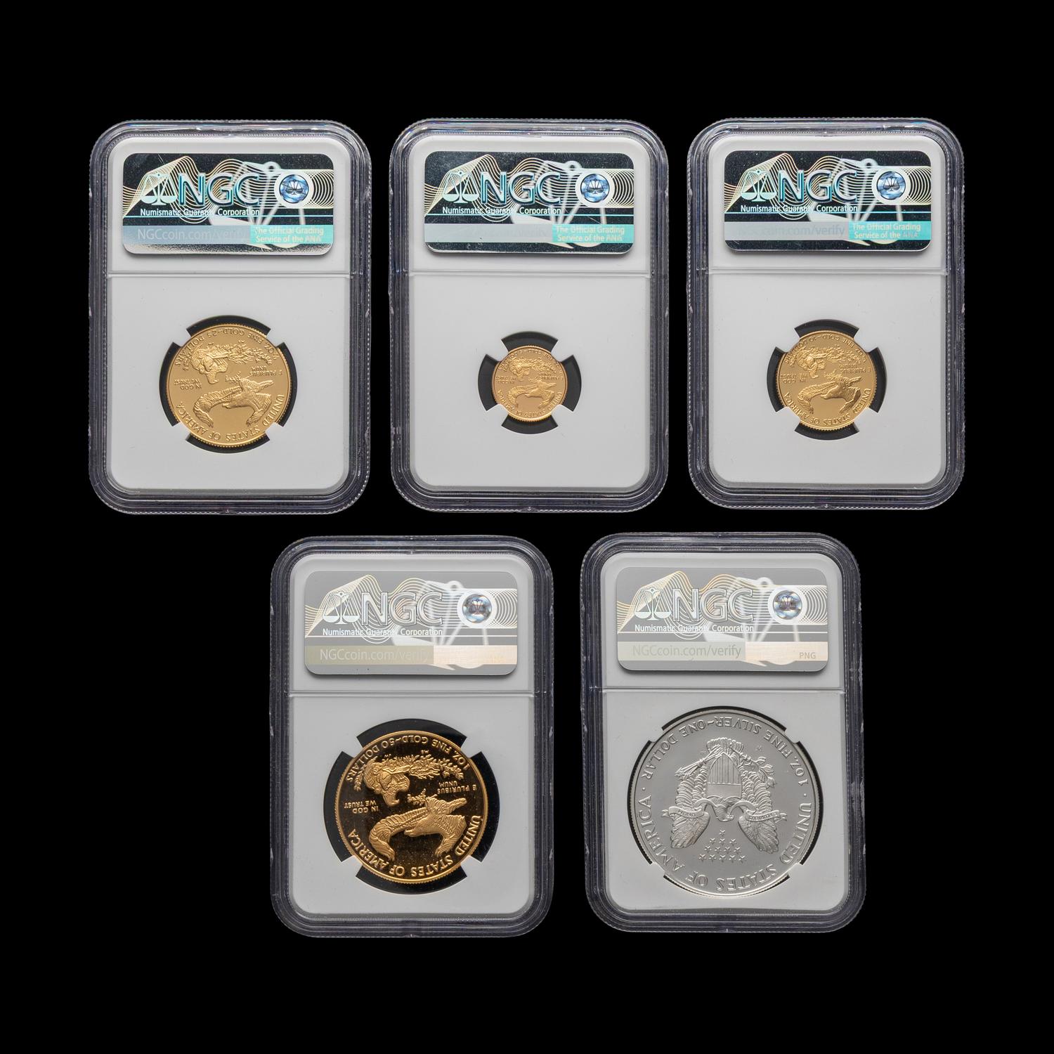 A 1995-W Gold and Silver Eagle 5 Coin Proof Set [NGC PF70 Ultra Cameo: John Mercanti Signed Labels]
