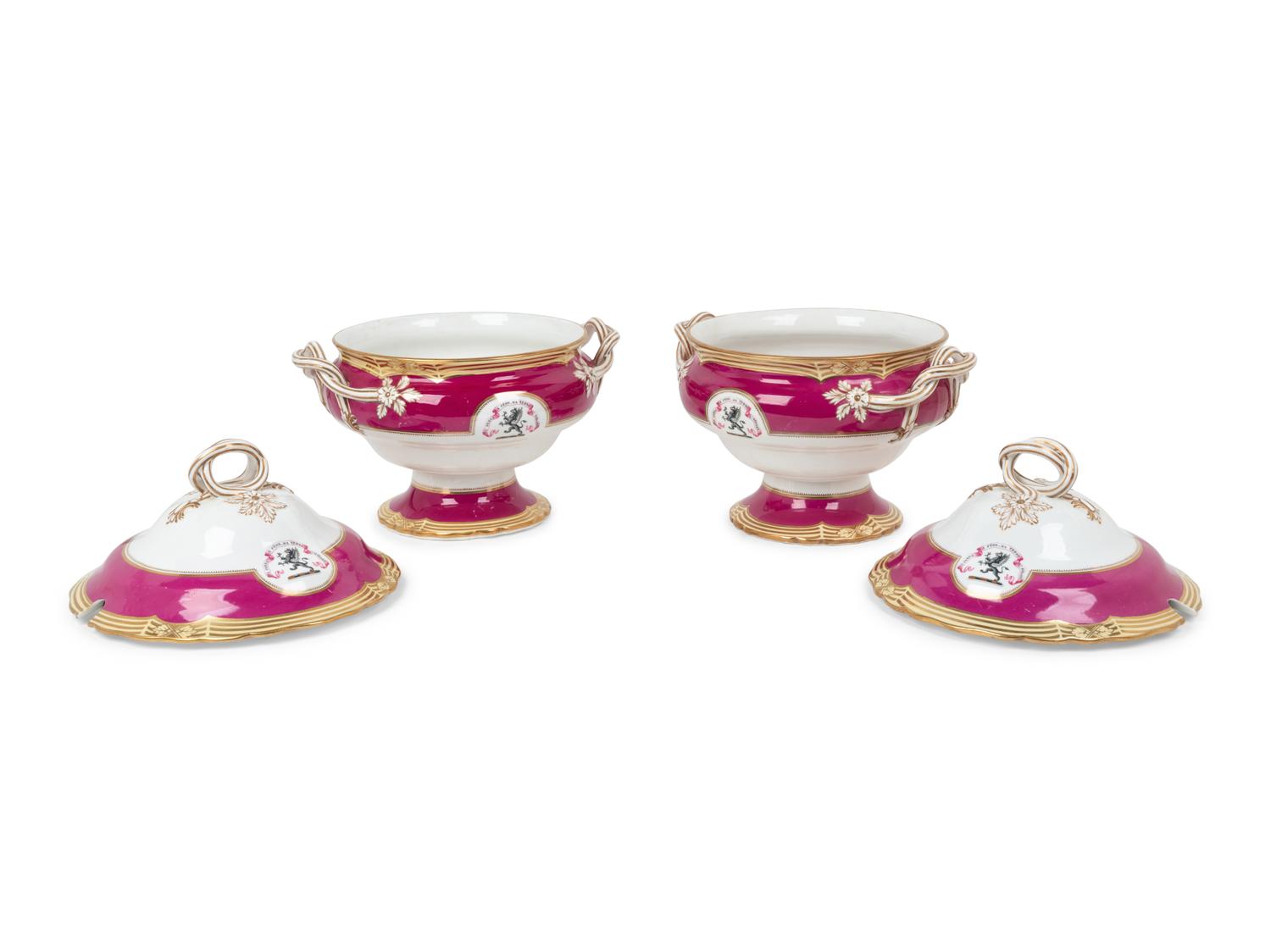 A Pair of English Porcelain Armorial Soup Tureens
