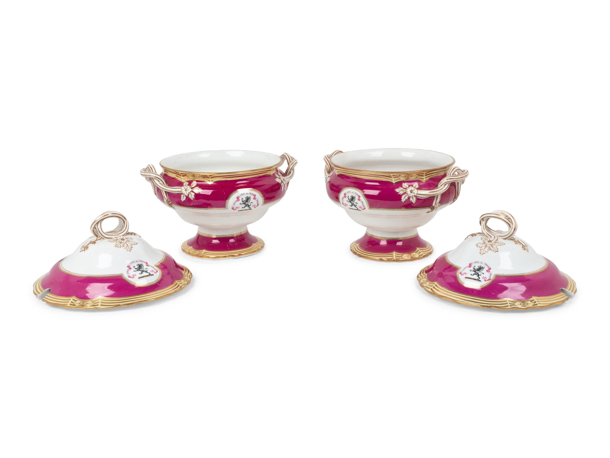 A Pair of English Porcelain Armorial Soup Tureens