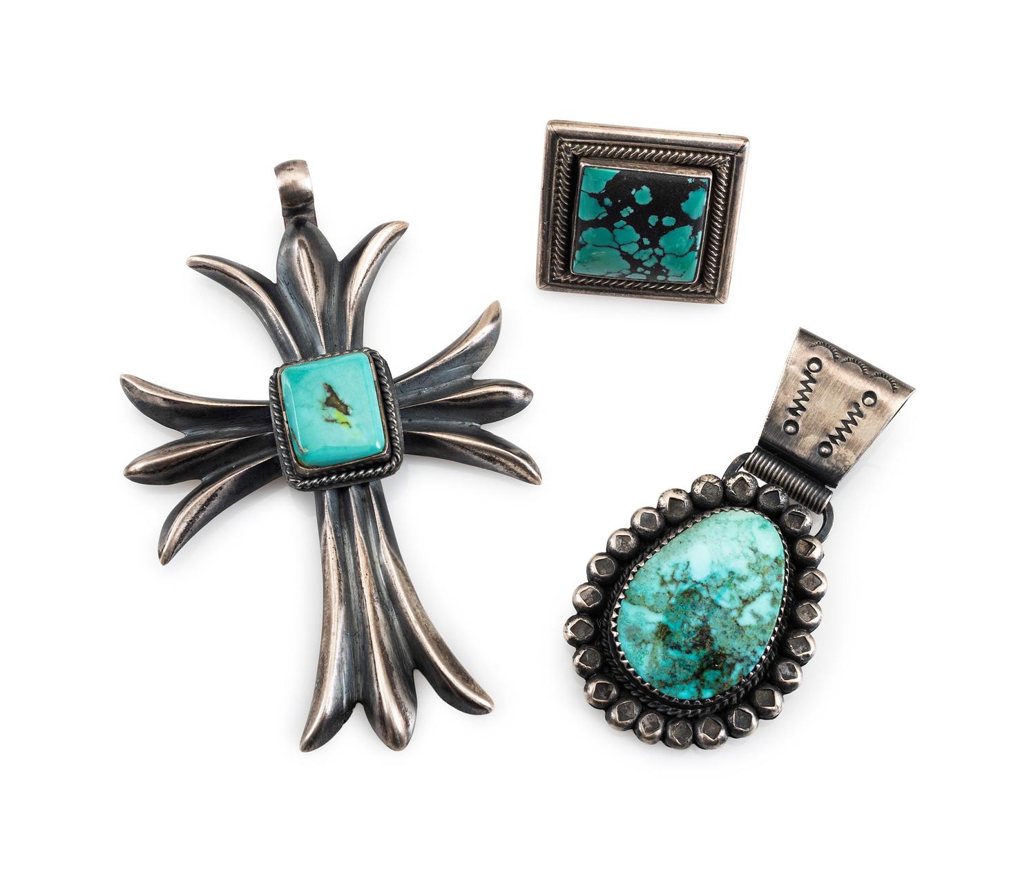 Navajo Sterling Silver and Turquoise Pendants PLUS Ernest Bilagody Ring