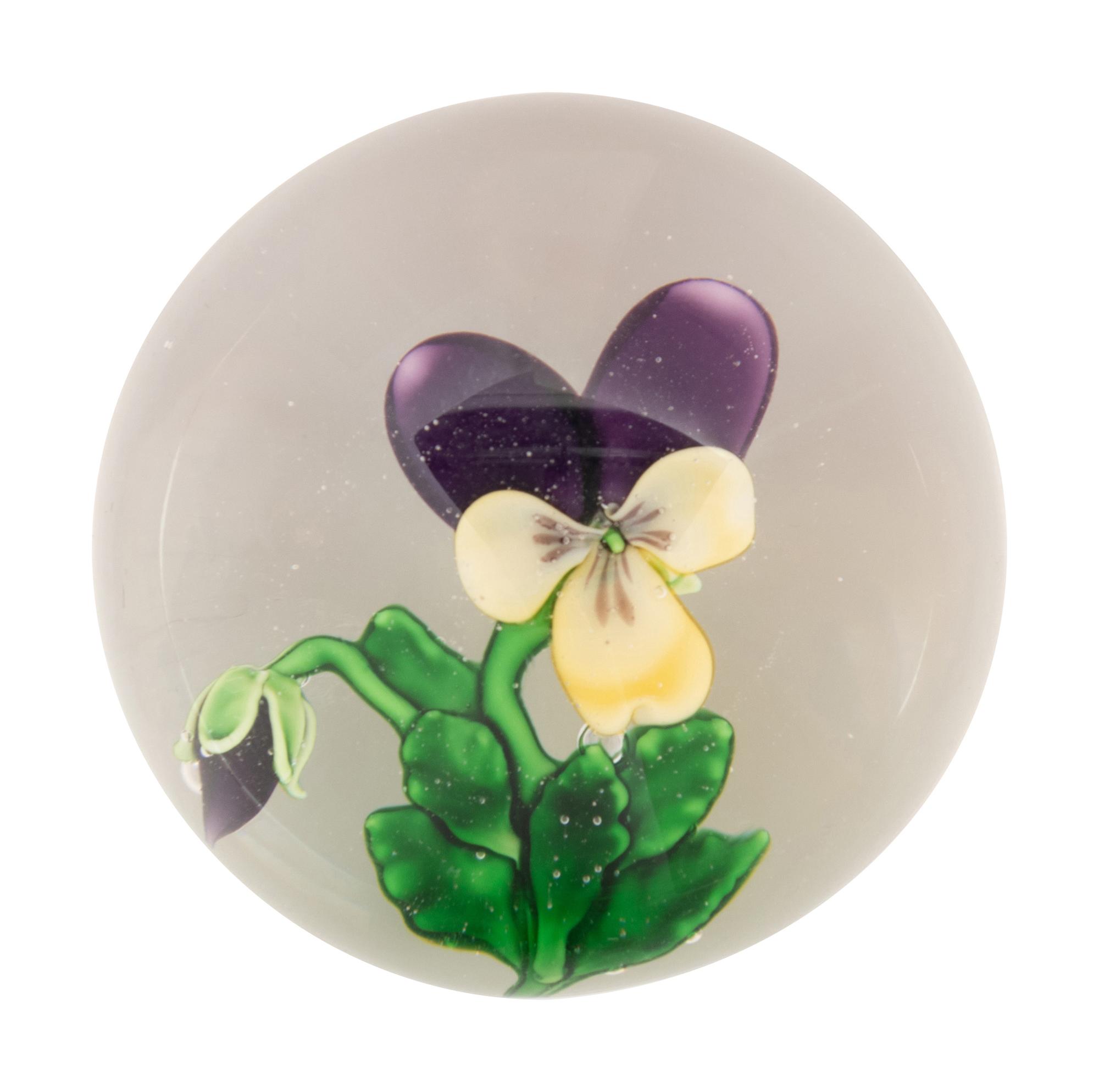 A Clichy Viola or Pansy and Bud Glass Paperweight