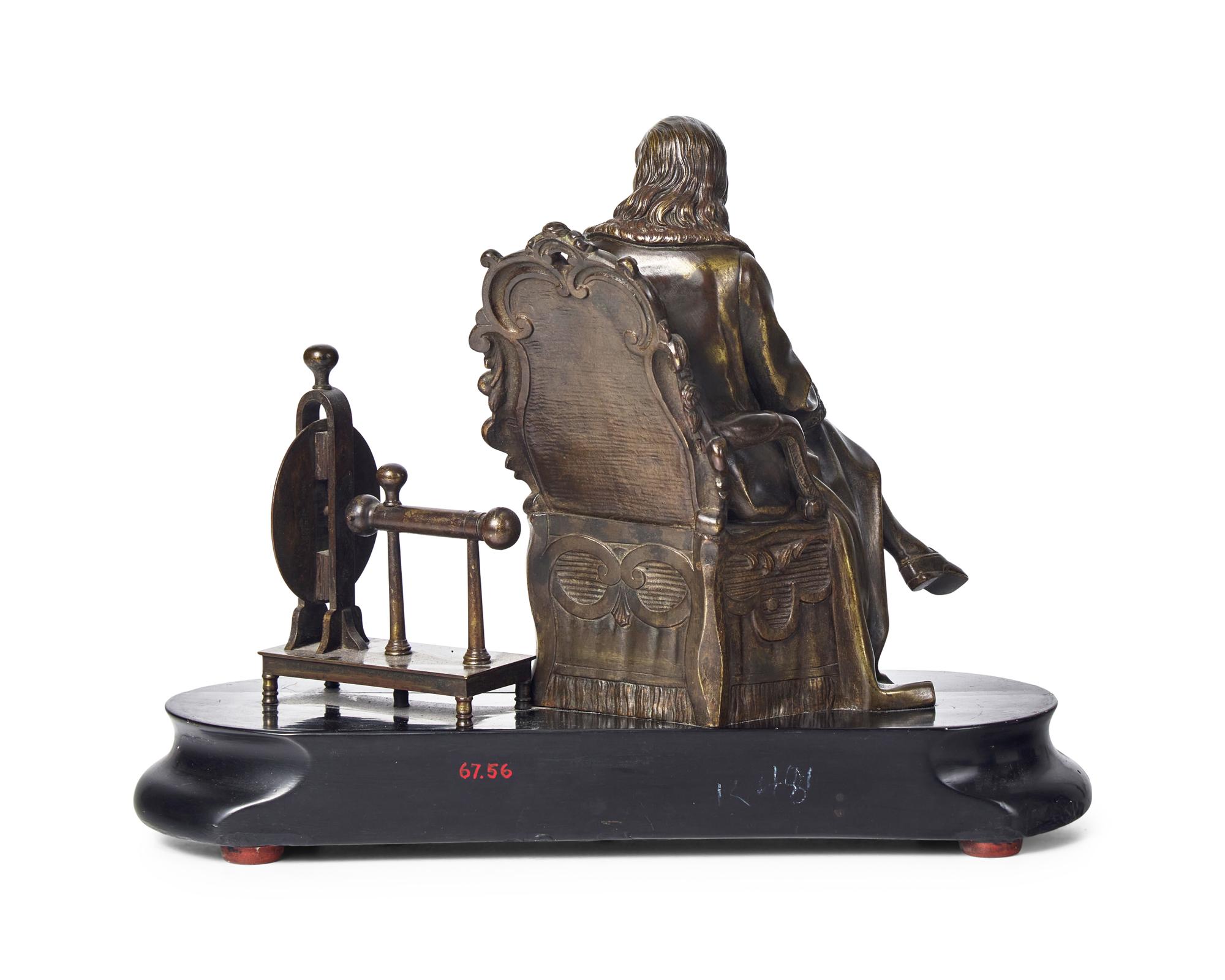 A French Bronze Seated Figure of Benjamin Franklin with His Electrical Amusements