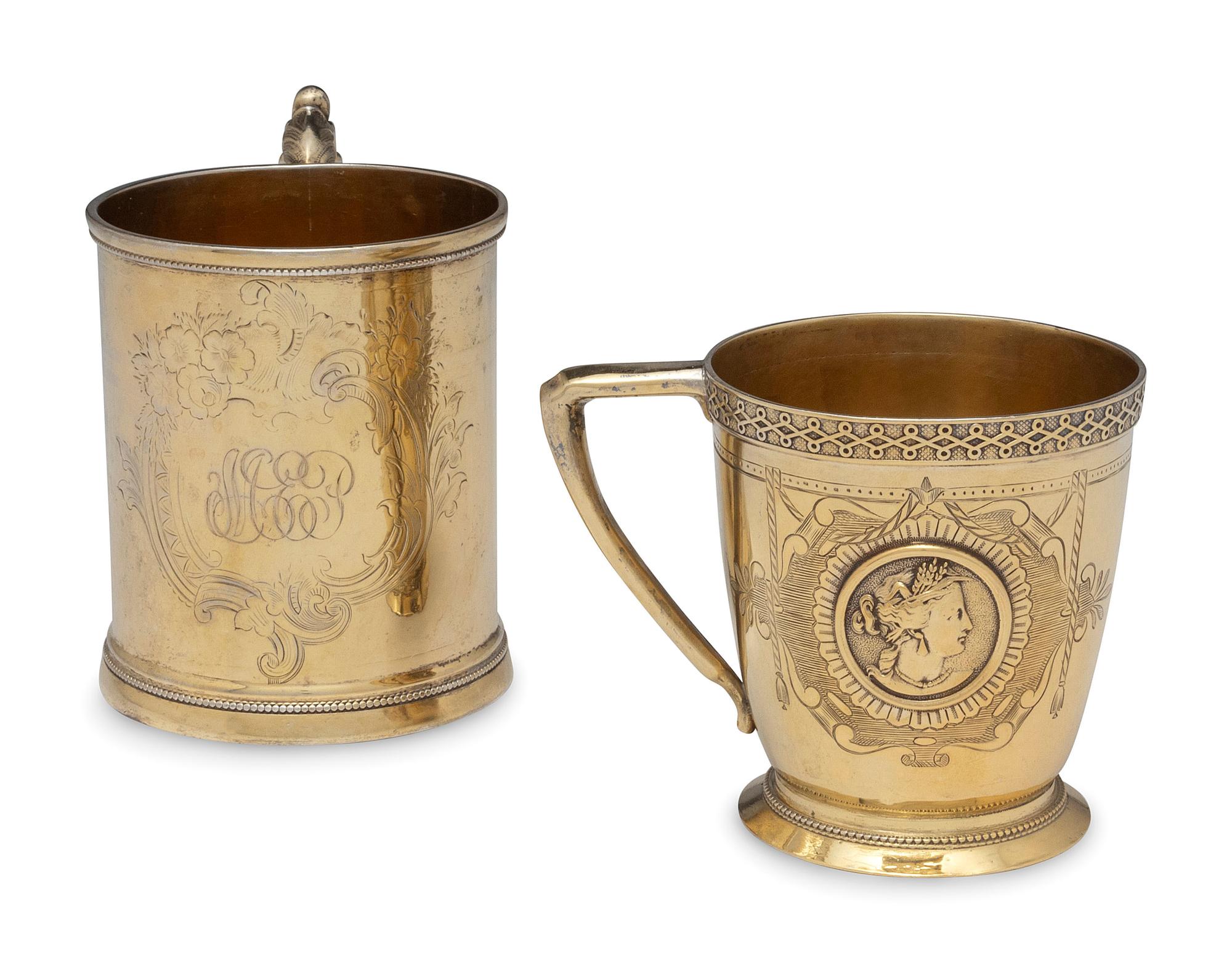 Two American Coin Silver-Gilt Mugs