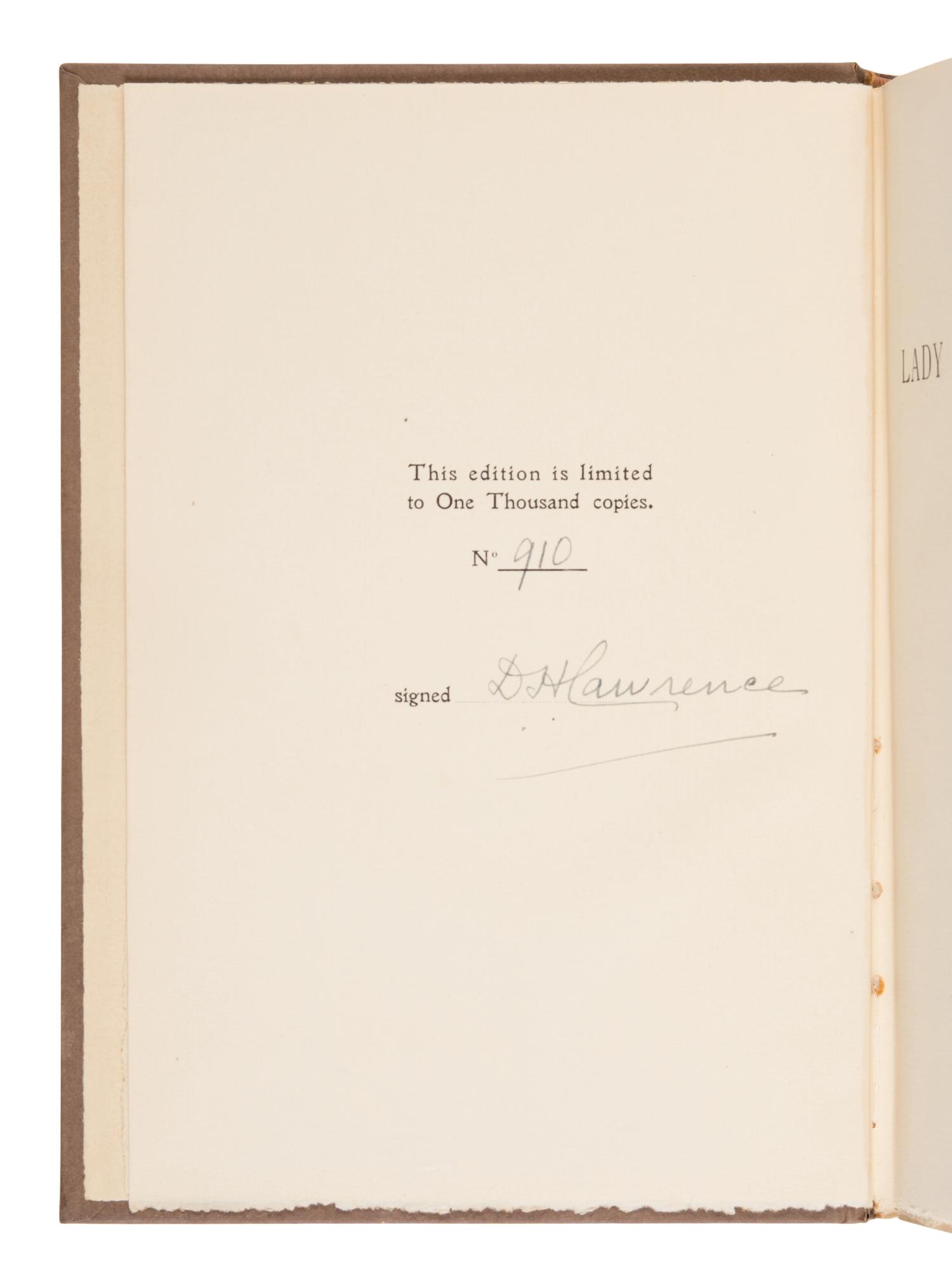 Lawrence, D.H. (1885-1930). Lady Chatterley's Lover . Florence: Privately Printed, 1928.