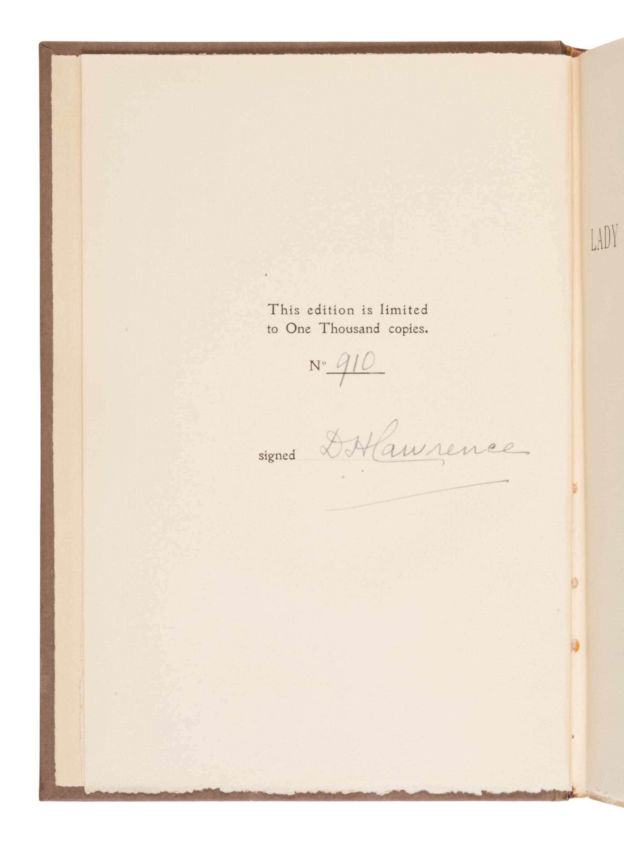 Lawrence, D.H. (1885-1930). Lady Chatterley's Lover . Florence: Privately Printed, 1928.