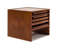 Aksel Kjersgaard, DENMARK, 1960s, a set of four collapsible side tables, fitted into a similar storage cube