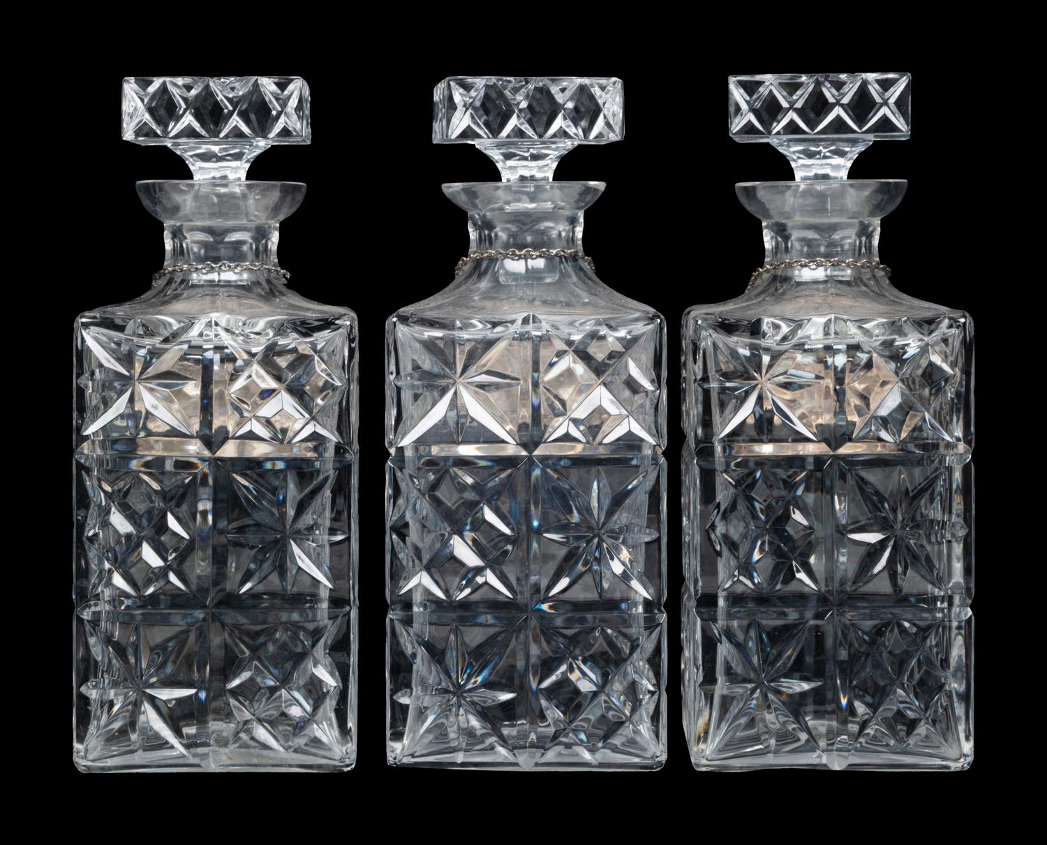 Three Cut Glass Decanters