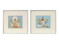 Boy with Sheep and Girl with Sheep (A Pair)