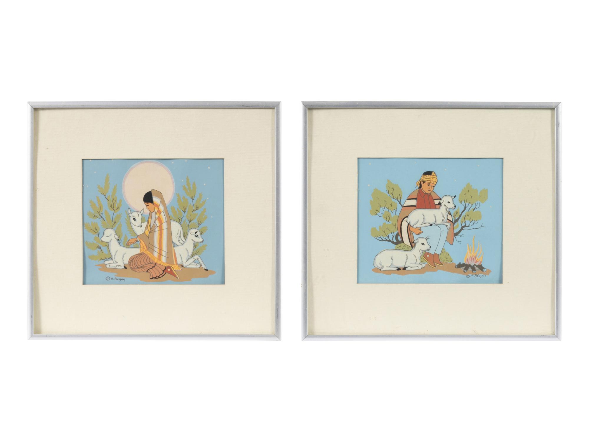 Boy with Sheep and Girl with Sheep (A Pair)