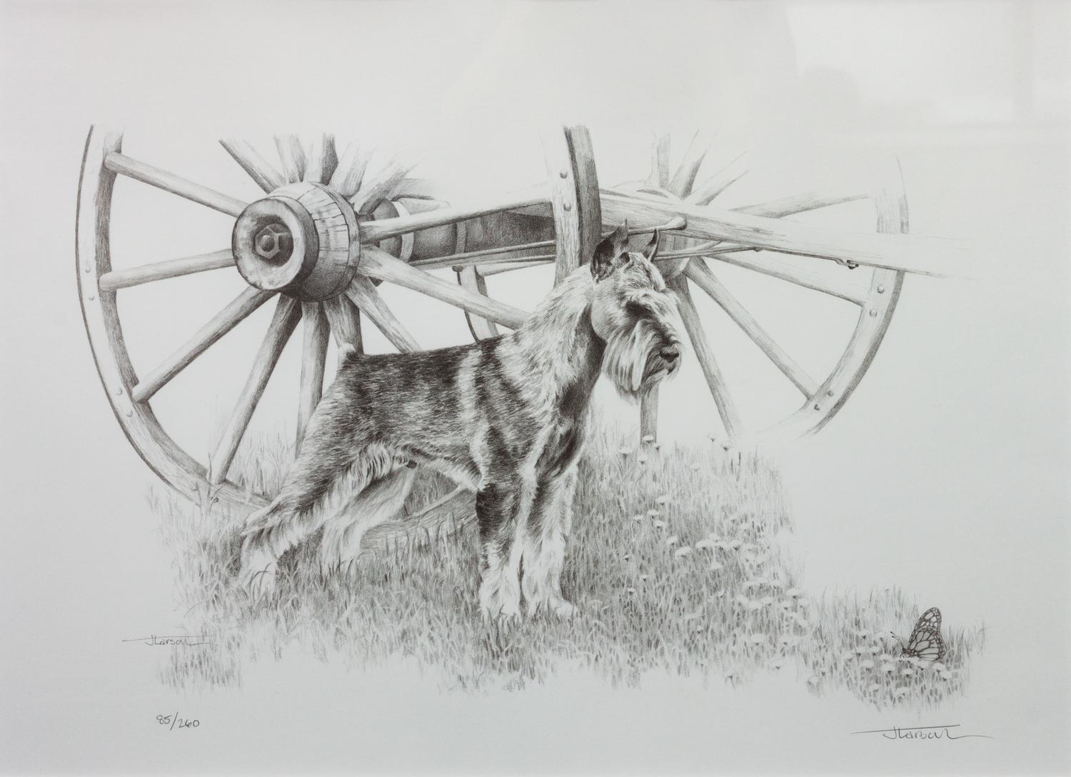 Three Works of Art depicting Schnauzers Largest: 27 1/2 x 21 1/2 inches.