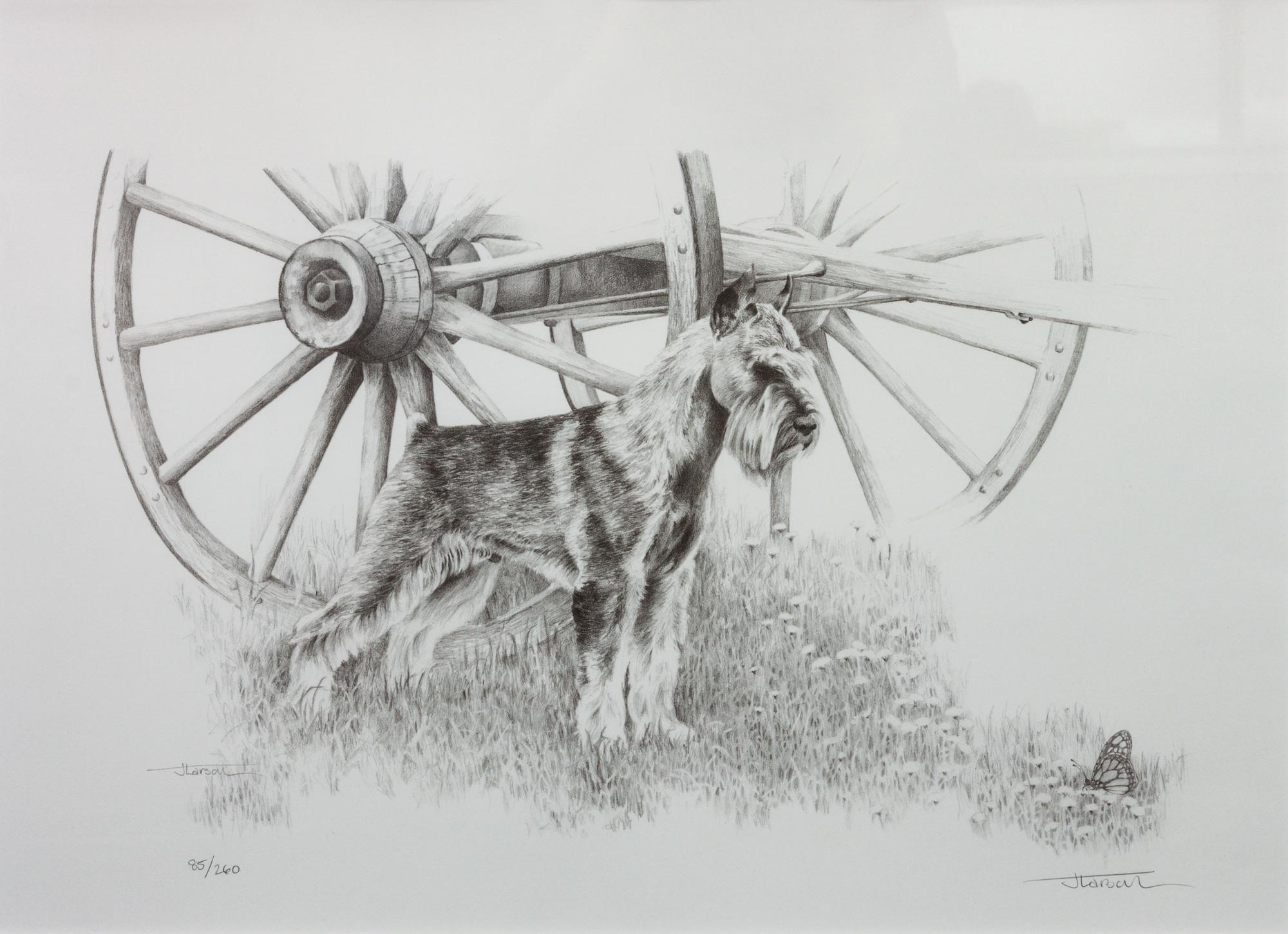 Three Works of Art depicting Schnauzers Largest: 27 1/2 x 21 1/2 inches.