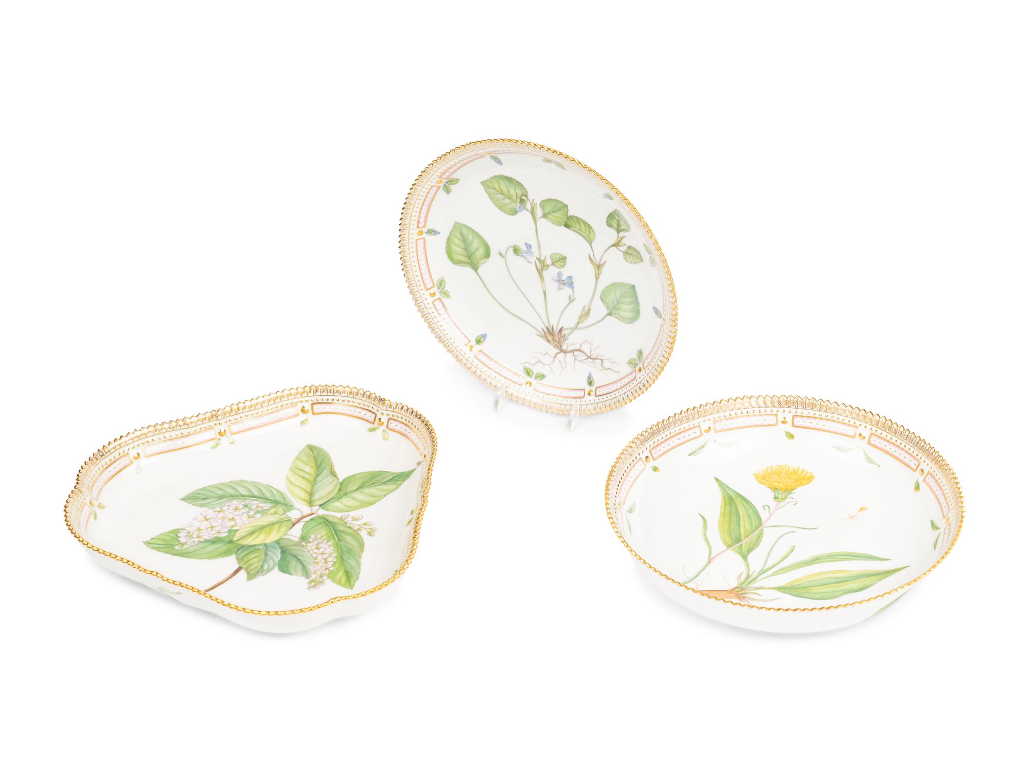 Three Royal Copenhagen Flora Danica Porcelain Serving Dishes