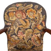 A Pair of George I Style Carved Mahogany and Needlework Upholstered Armchairs