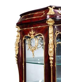 A Pair of Louis XV Style Gilt Bronze Mounted Mahogany Vitrine Cabinets