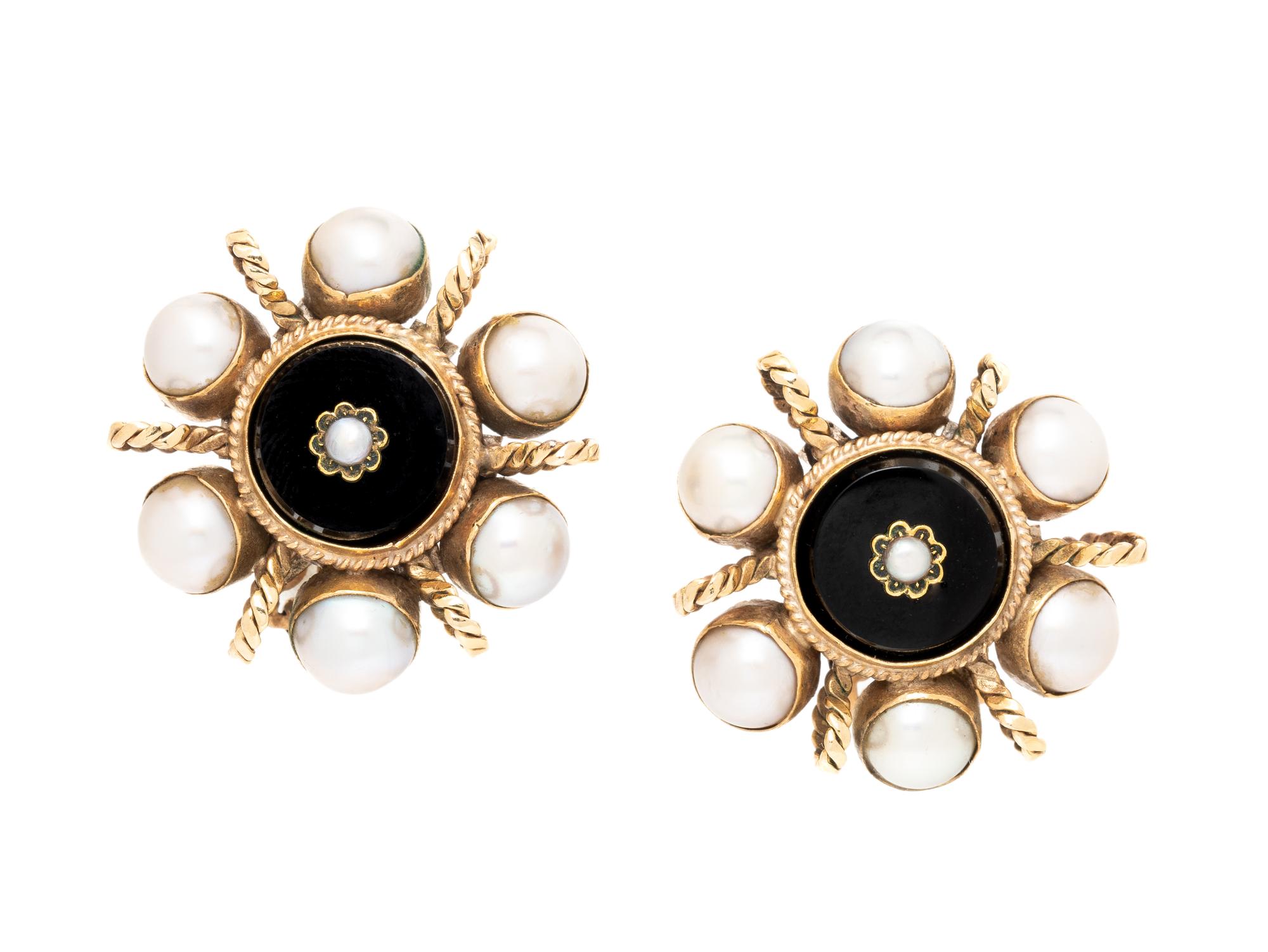 MABÉ PEARL AND ENAMEL EARRINGS