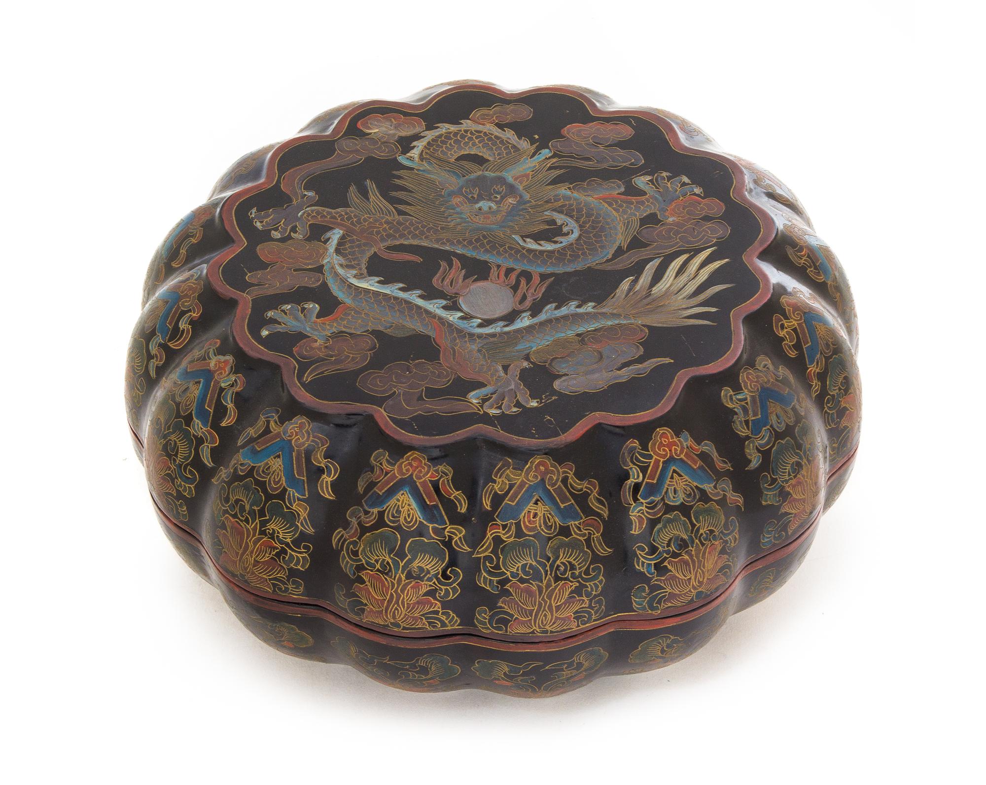 A Tianqi Lacquer Box and Cover Diameter 10 inches.