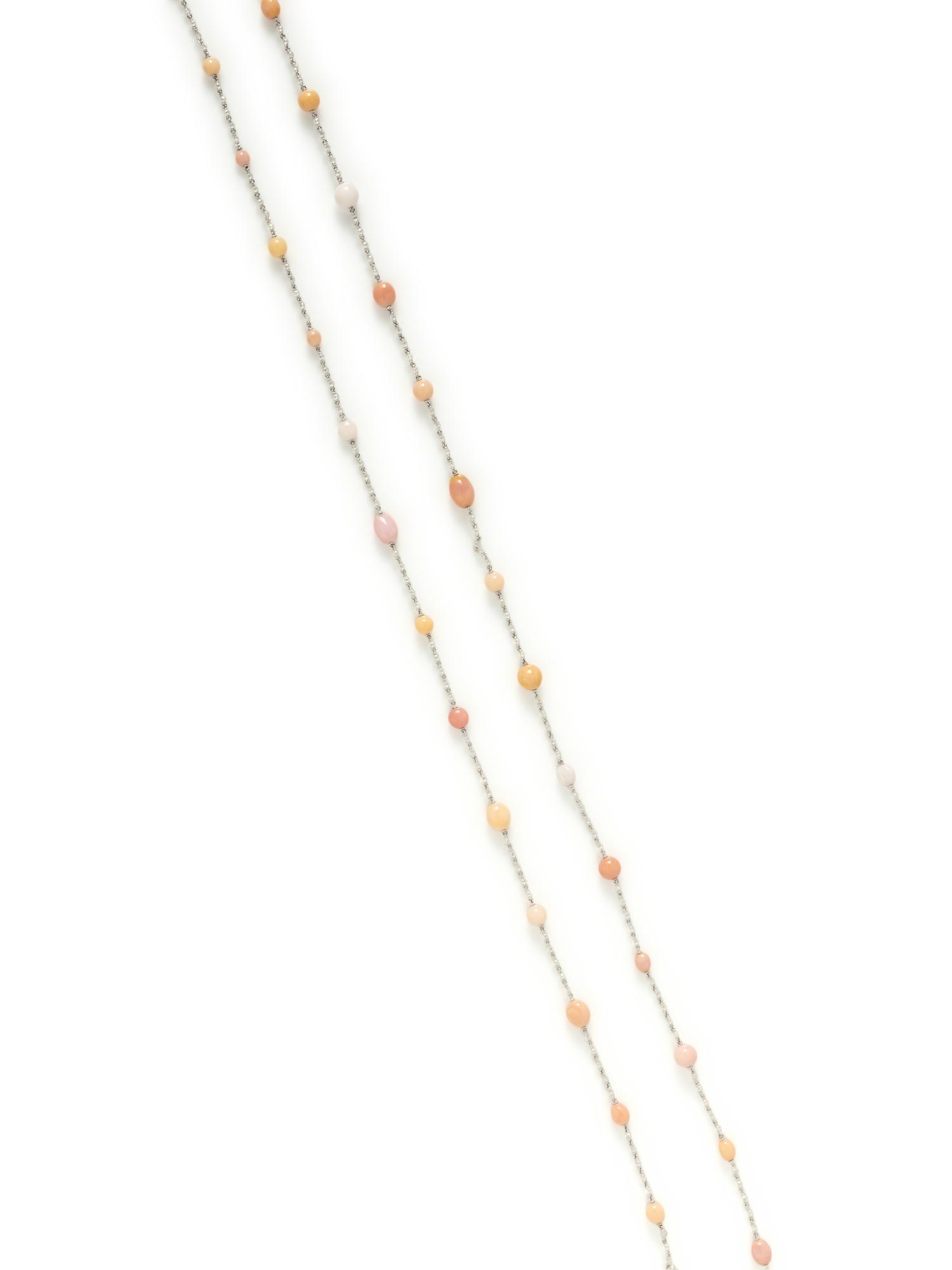 CONCH PEARL AND DIAMOND LONG CHAIN NECKLACE