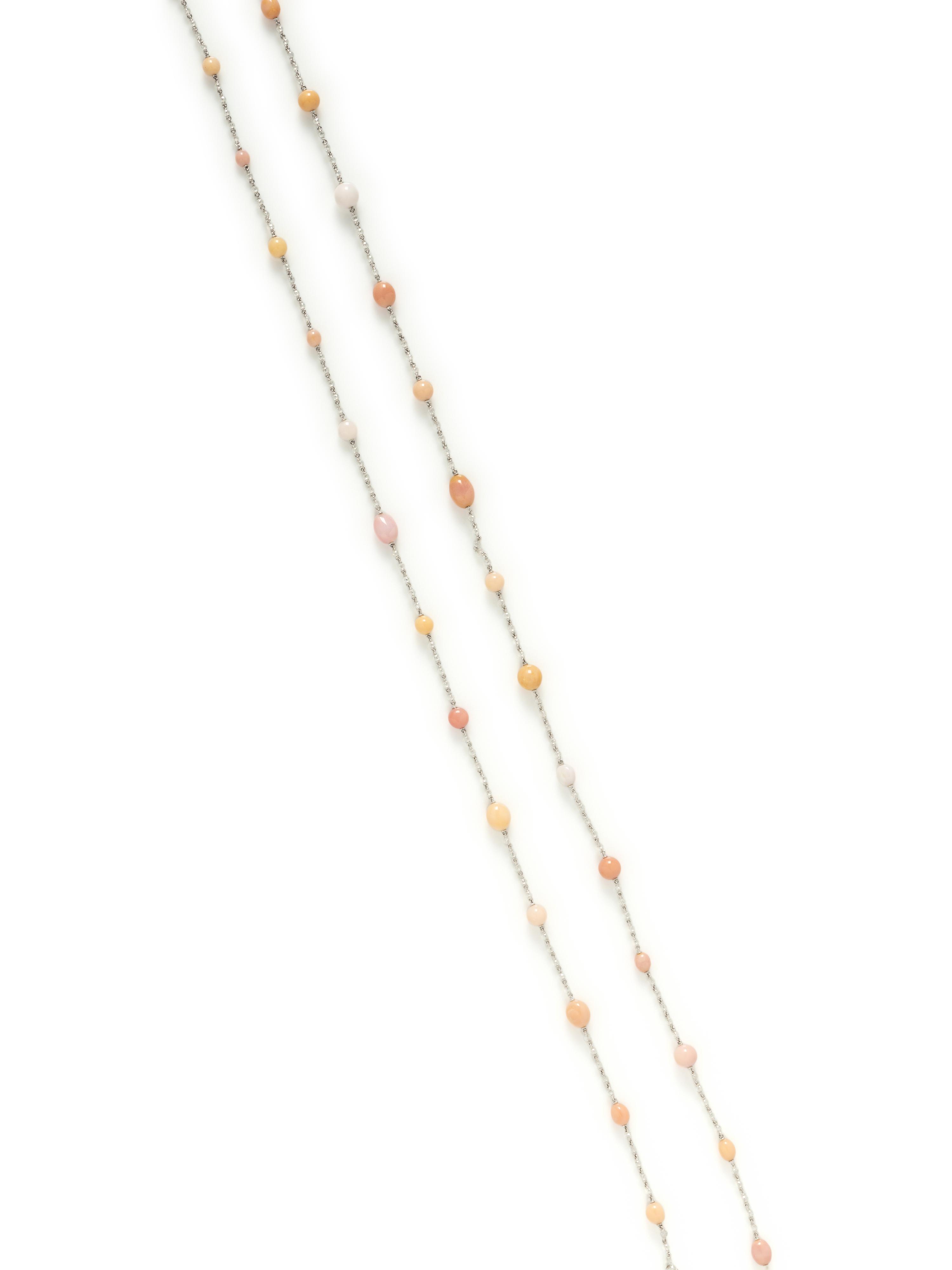 CONCH PEARL AND DIAMOND LONG CHAIN NECKLACE