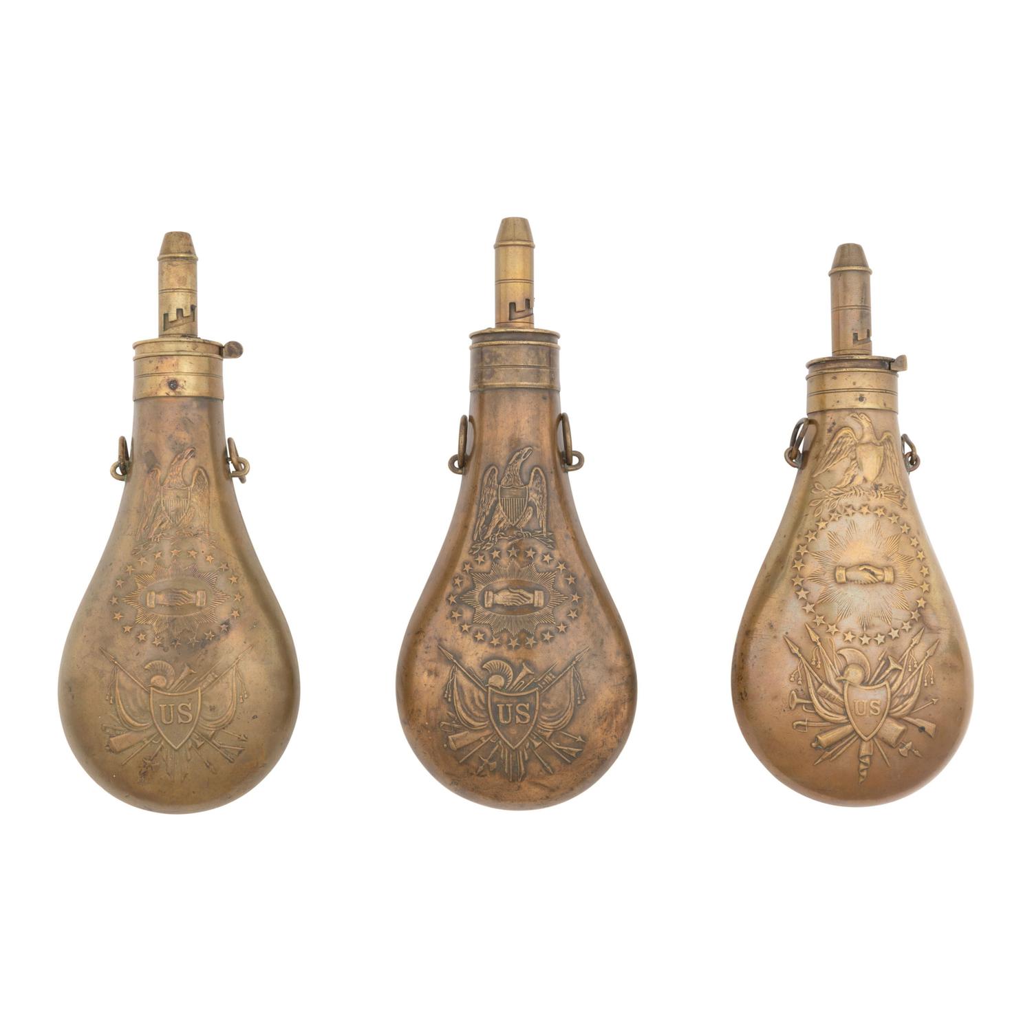 Three US Rifleman's "Peace Flasks" by Batty & Ames