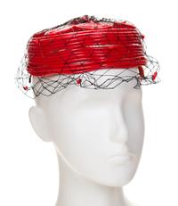 A Bes-Ben Rare Red Plastic Tubed Hat, 6.5" x 6.75"; Circumference:19.5"