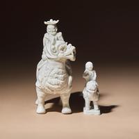 Two Chinese Blanc-de-Chine Porcelain Figural Groups of Foreigners Riding on Qilin, Late 17th-Early 18th Century — 清中期 德化白瓷骑麒麟西人像兩件