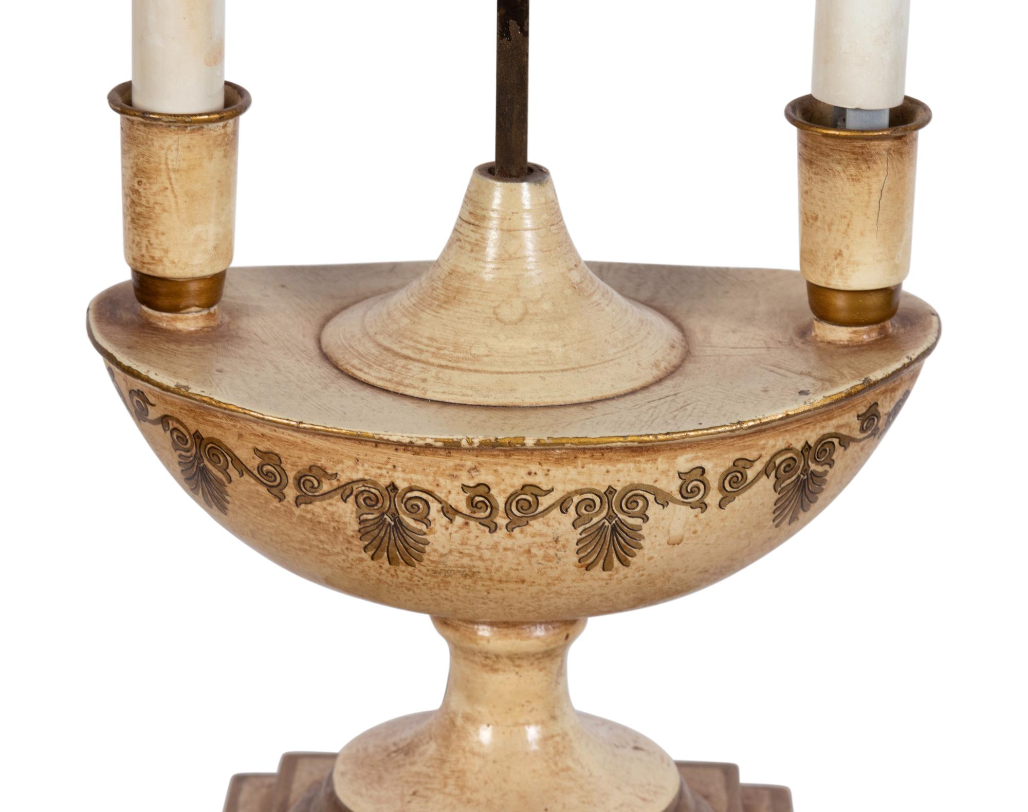 A Painted Tole Two-Light Lamp