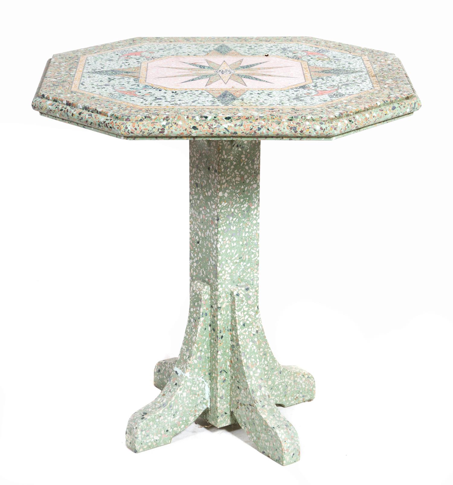A Mosaic Decorated Garden Table Height 30 x width 29 x depth 27 inches.
