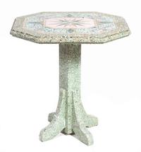 A Mosaic Decorated Garden Table Height 30 x width 29 x depth 27 inches.