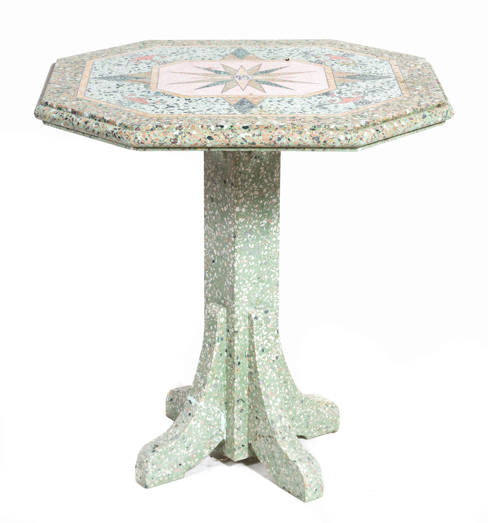 A Mosaic Decorated Garden Table Height 30 x width 29 x depth 27 inches.