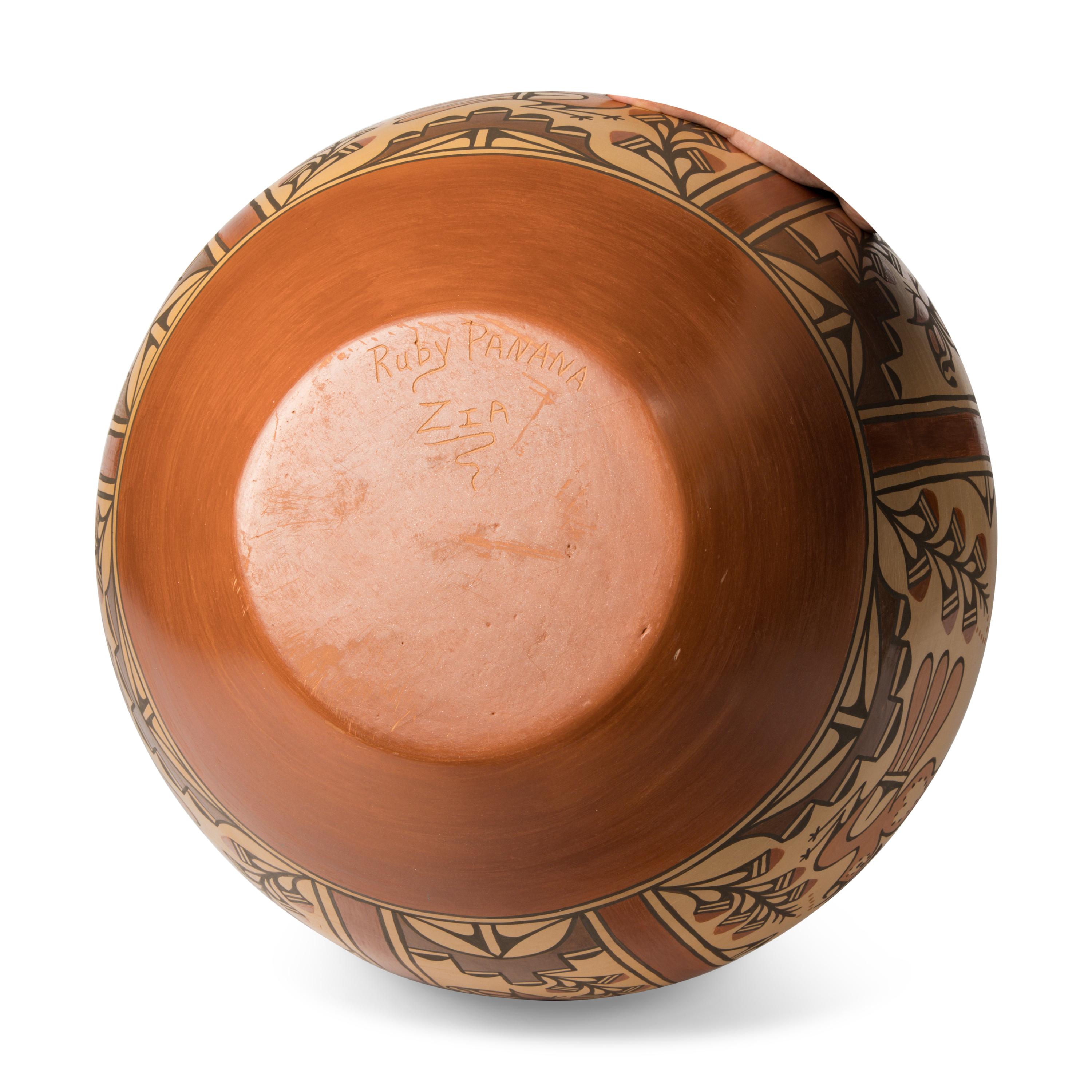 Ruby Panana (Zia, b. 1954) — Polychome Pottery Olla, with Parrots, Butterflies, and Rainbows