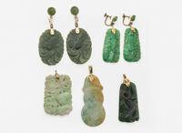 A Collection of Gold and Jade Jewelry