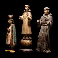 Three Spanish Colonial Carved Wood Santos Figures