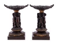 A Pair of French Bronze Figural Tazze