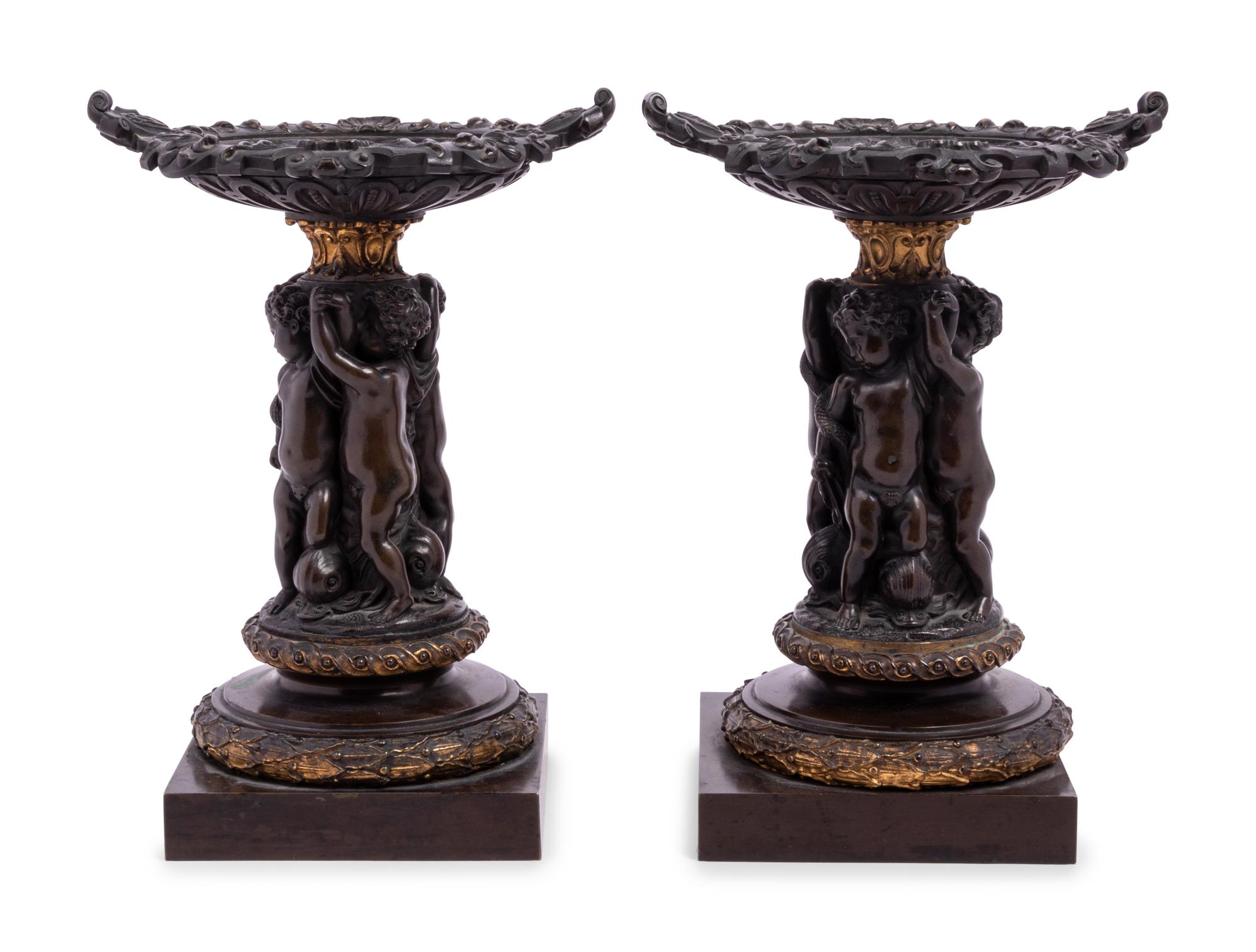 A Pair of French Bronze Figural Tazze