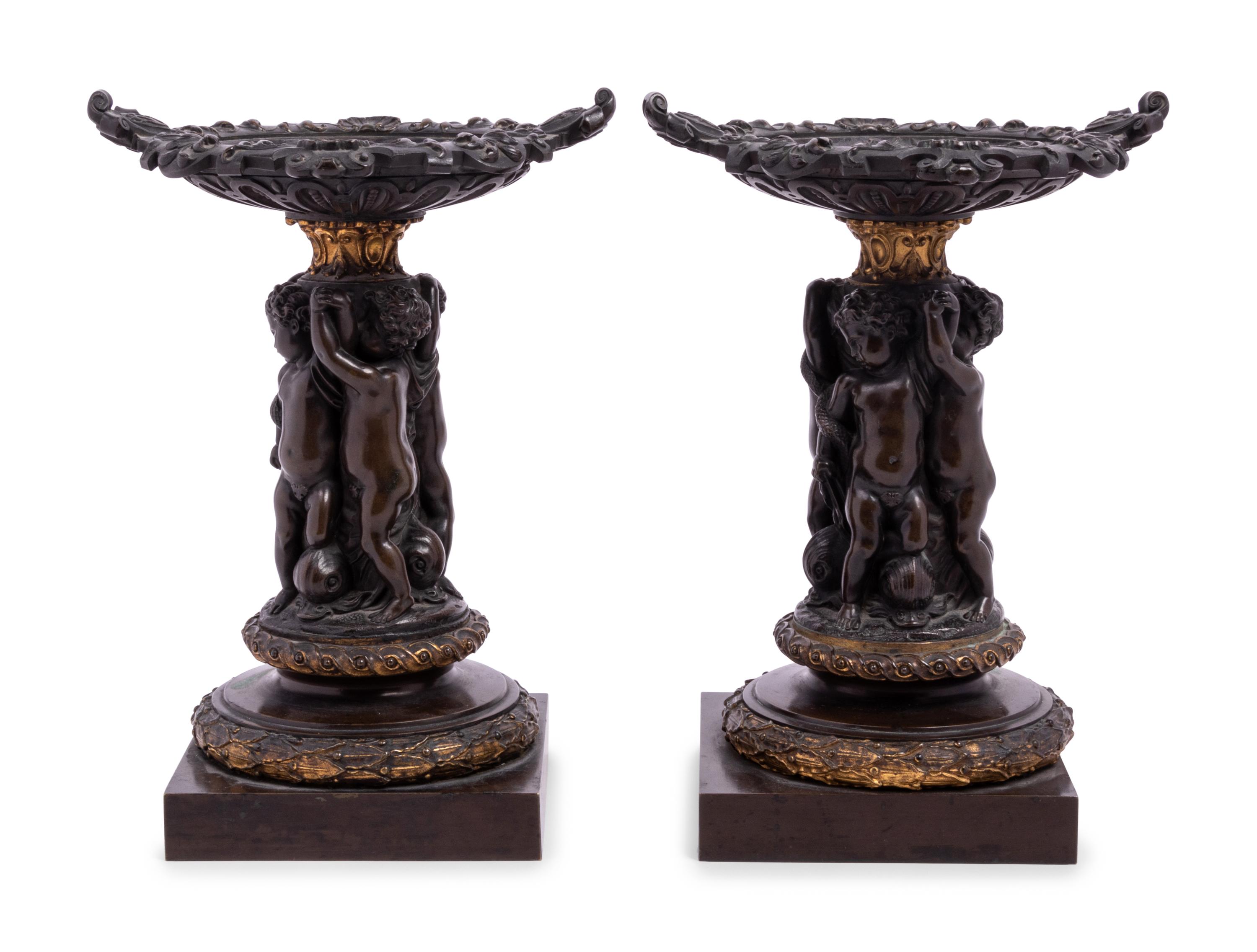 A Pair of French Bronze Figural Tazze