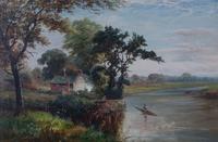 David Payne, (British, 1843-1891), Cottage by the River