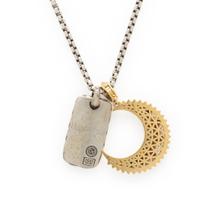 David Yurman, Sterling Silver 'Chevron Tag' Necklace with a Harwell Godfrey Diamond and Yellow Gold Moon Pendant