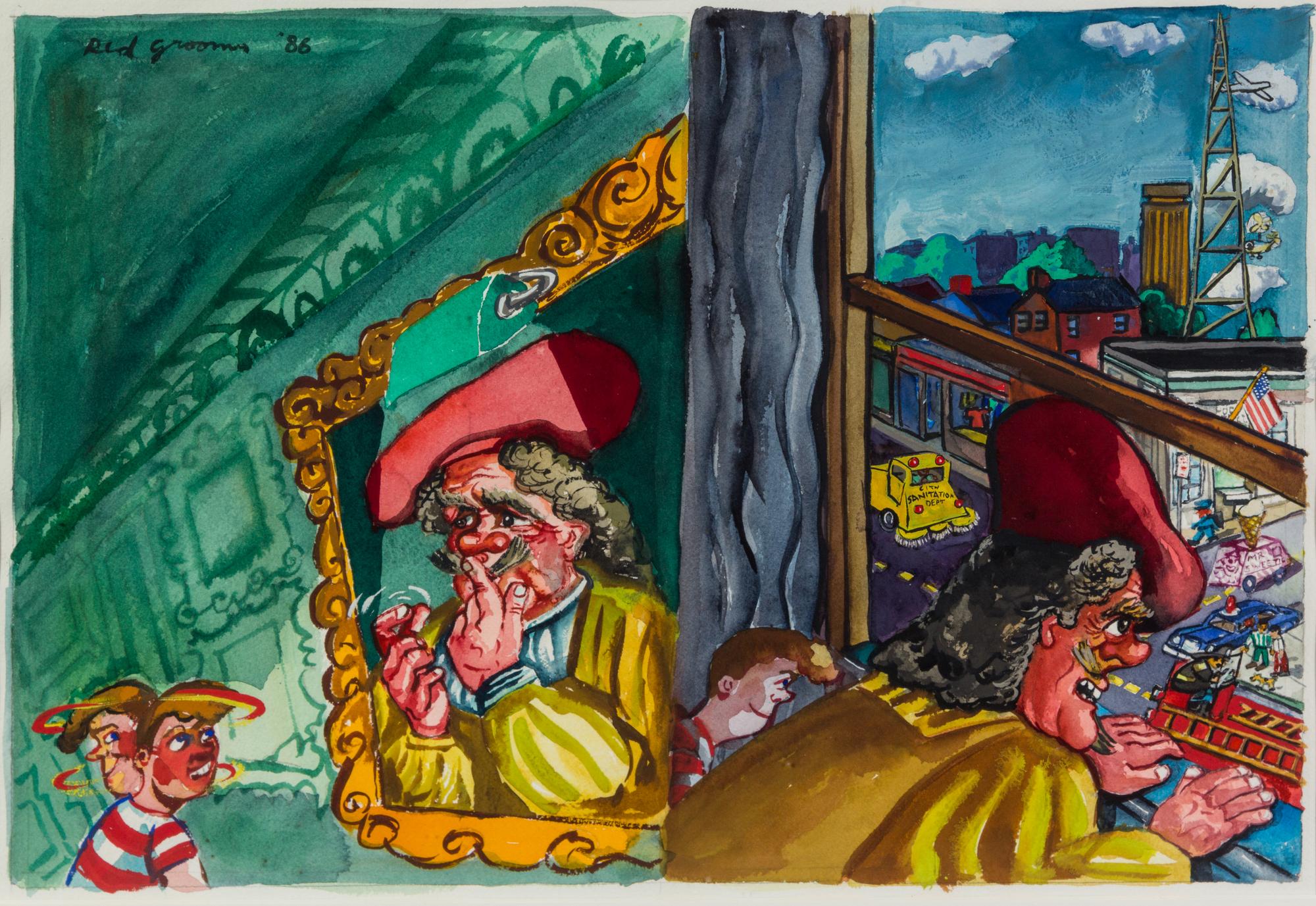 Red Grooms, (American, b.1937), Pst Pst and How the World Has Changed in Three Hundred Years, 1986