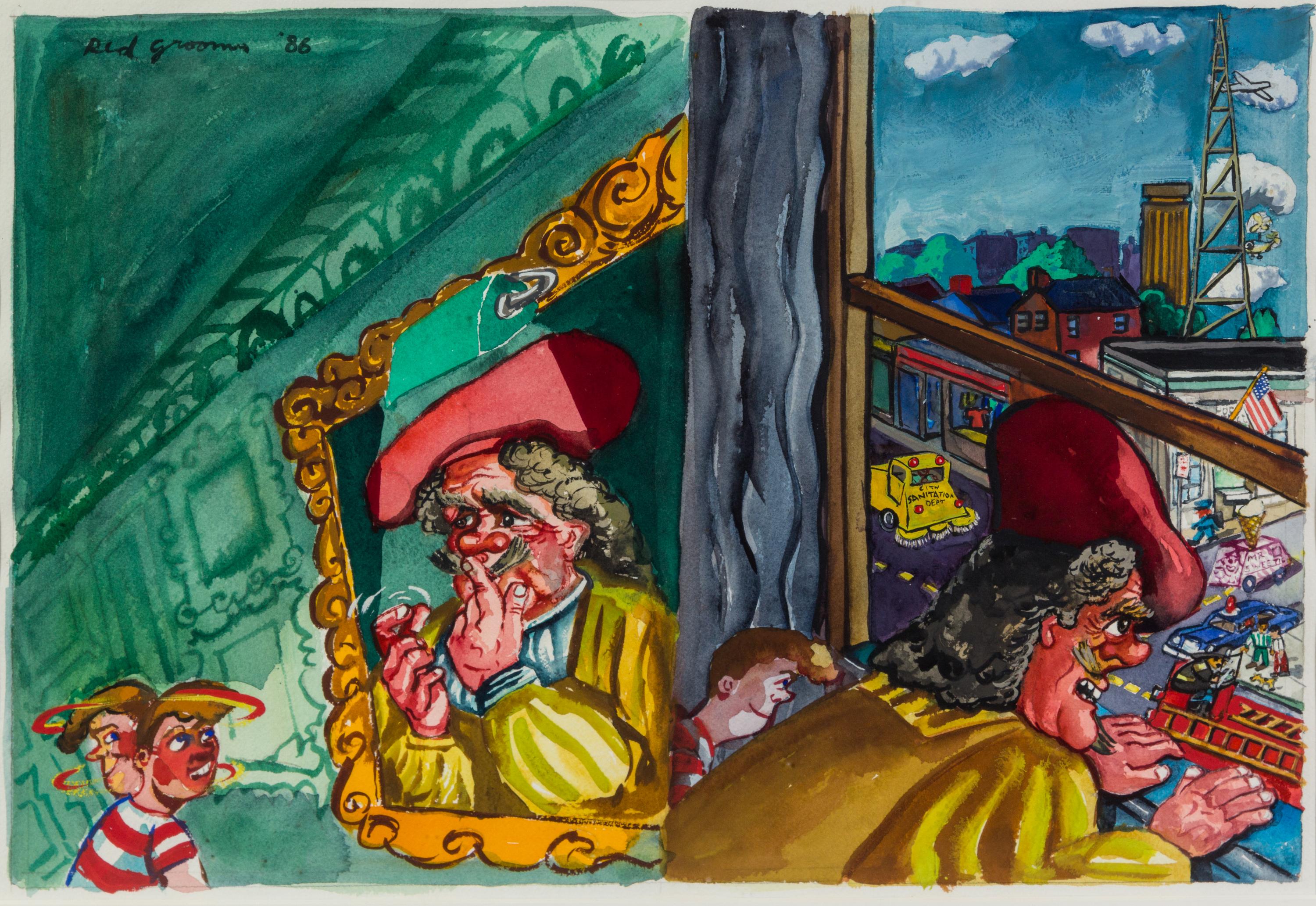 Red Grooms, (American, b.1937), Pst Pst and How the World Has Changed in Three Hundred Years, 1986