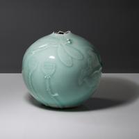 Celadon-glazed vase with dragonfly and flowers, 2014