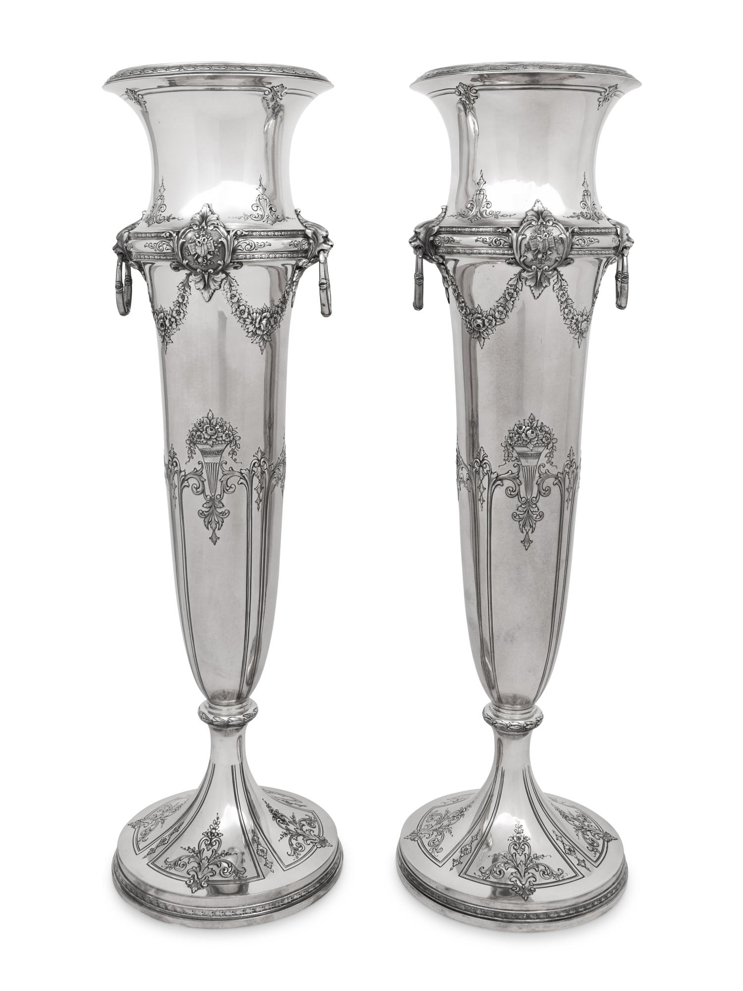 A Pair of Large American Silver Vases