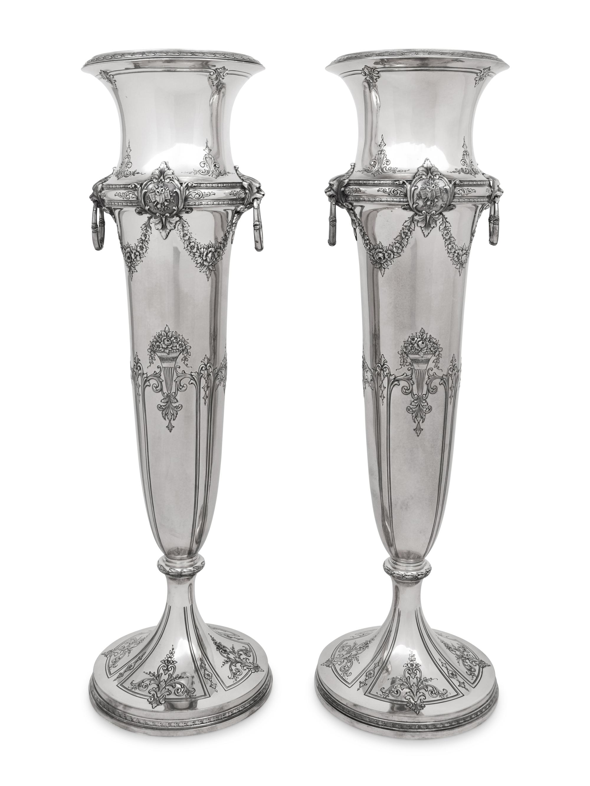 A Pair of Large American Silver Vases