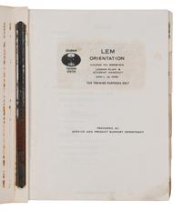 [NASA – LUNAR EXCURSION MODULE]. LEM Orientation Course No. 30005-012. Lesson Plan and Student Handout. -- Project Apollo Lunar Excursion Module Support Manual ECS Checkout Adapter Kit Part No. LDW430-52200. Grumman Aircraft Engineering Corporation, 12 April 1966, 31 August 1966.