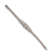 ART DECO, DIAMOND, EMERALD, AND PLATINUM BRACELET