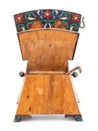 A Russian Silver, Cloisonné Enamel and Birch Throne Salt