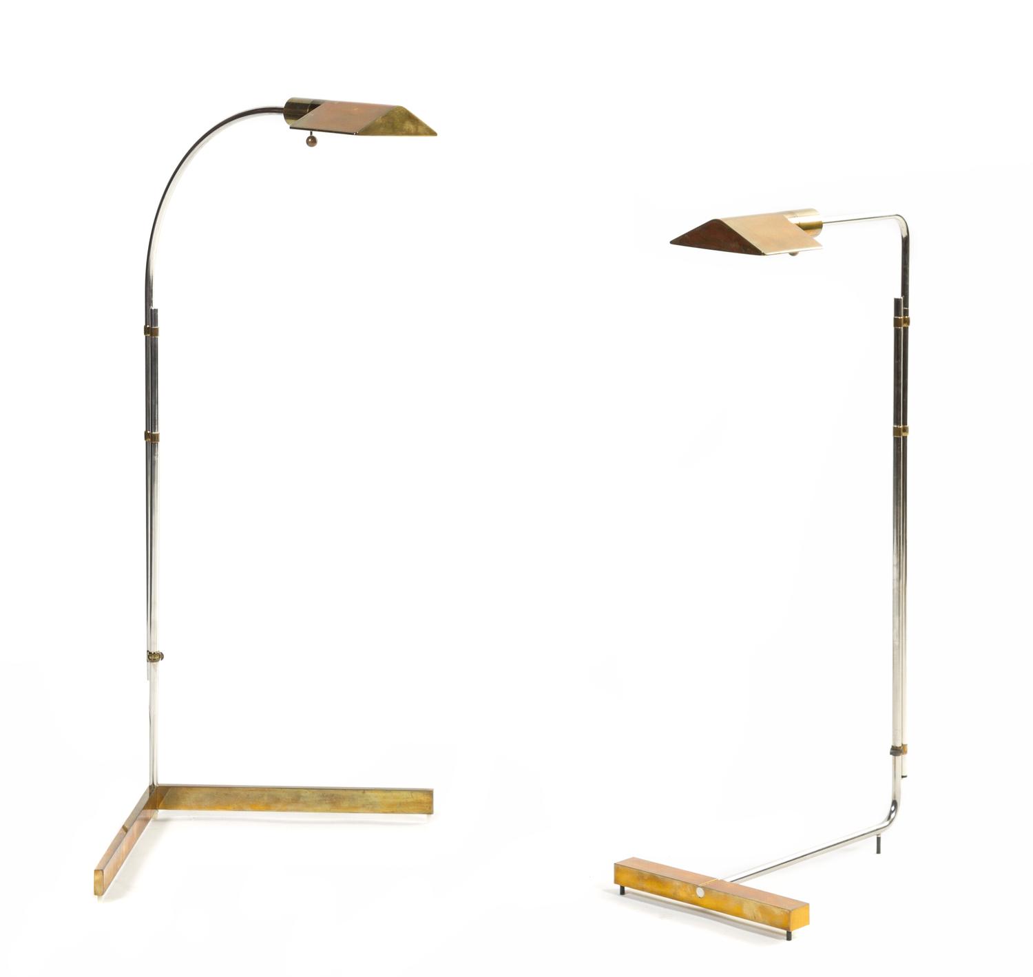 A Pair of Cedric Hartman Brass and Chrome Floor Lamps Height when extended 48 1/2 inches.