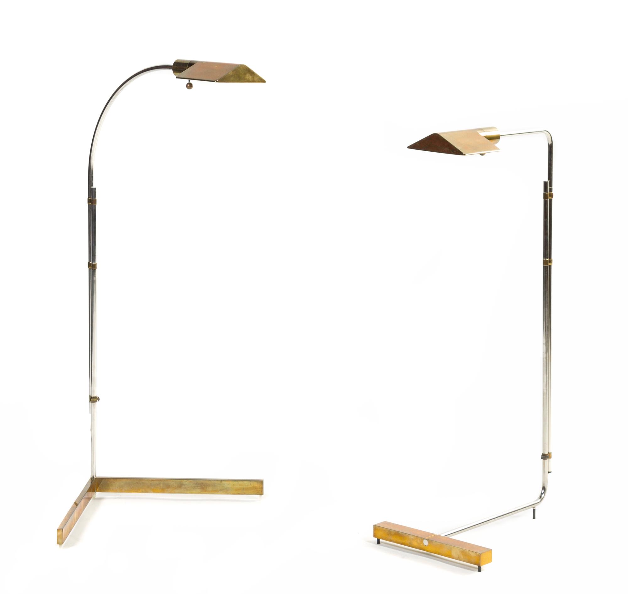 A Pair of Cedric Hartman Brass and Chrome Floor Lamps Height when extended 48 1/2 inches.