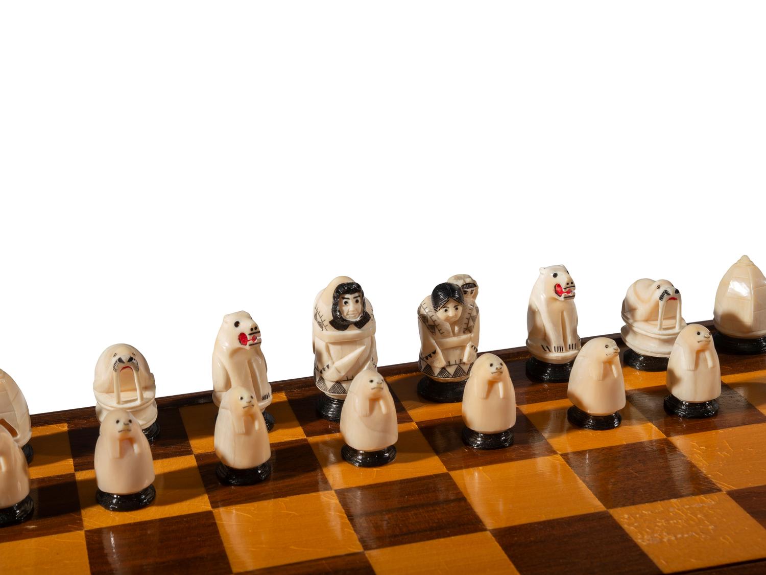 Inuit Carved Walrus Ivory Chess Set