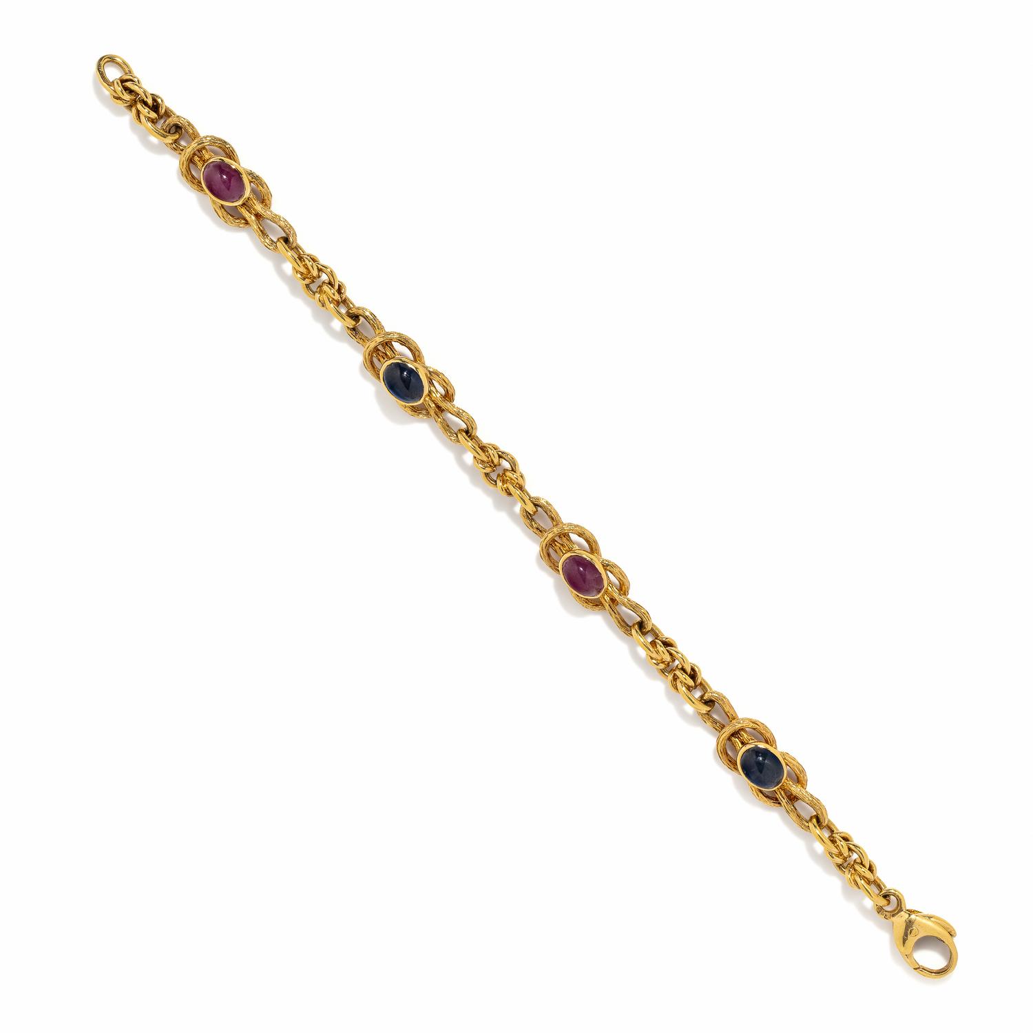 RUBY, SAPPHIRE, AND YELLOW GOLD BRACELET