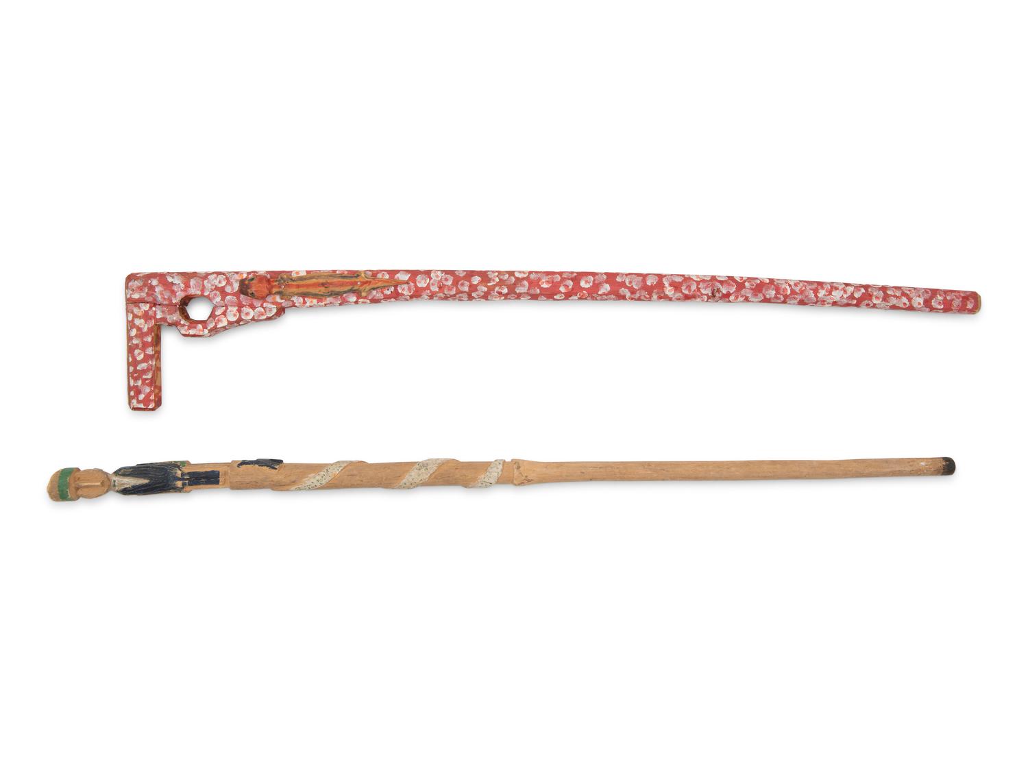 Two Carved and Painted Folk Art Canes
